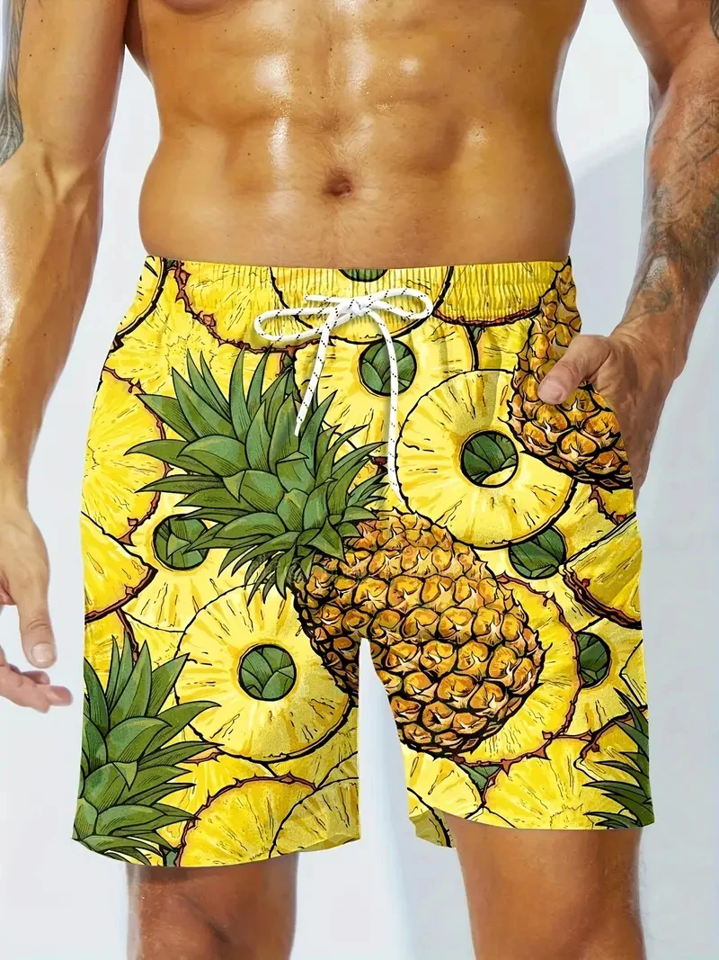 

Men's Beach Shorts 3D Print Pineapple Graphic Men Board Shorts Swim Trunks Summer New Quick Dry Holiday Hawaiian Surf Shorts