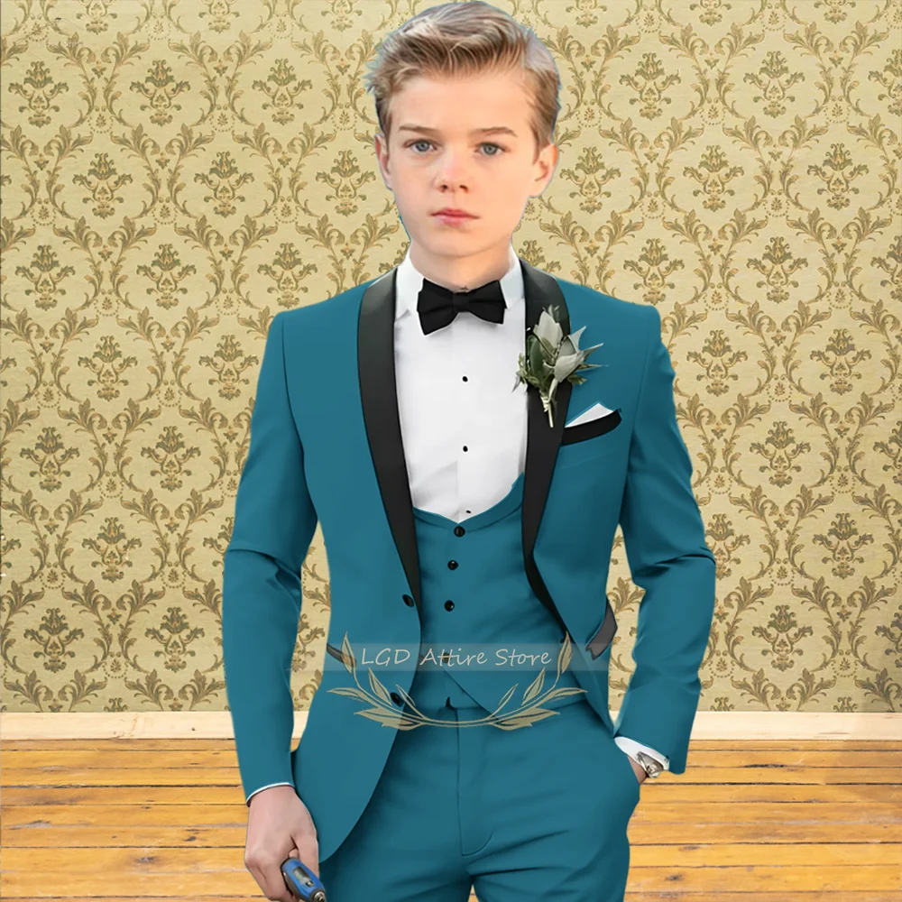 

Boys' 3-piece suit - stylish black shawl collar jacket, vest and pants suit for children's party or wedding formal wear