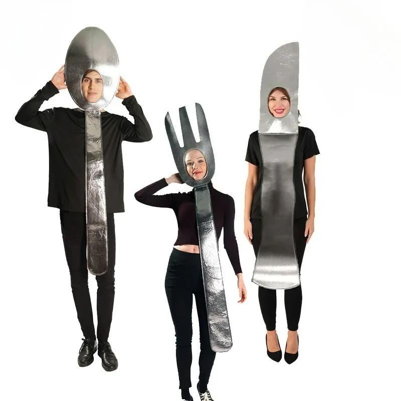 

Halloween Couple Funny Cosplay Tableware Knives Forks Clothing Men Women Stage Performance Costume Theme Carnivl Party Dress up