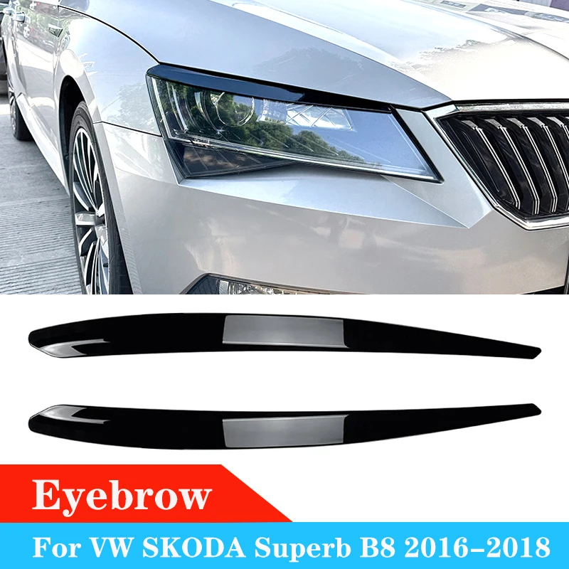 

Car Front Headlight Eyebrow Eyelid Lamp Light Eyebrows Sticker Glossy Black Carbon Fiber ABS Auto For SKODA Superb B8 2016-2018