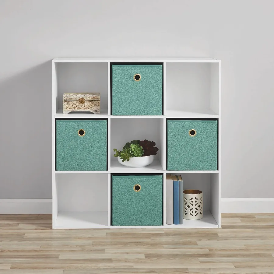 Mainstays White 9‑Cube Storage Organizer Open Cubby Bookcase Freestanding Display Shelf for Home Bedroom Living Room Office