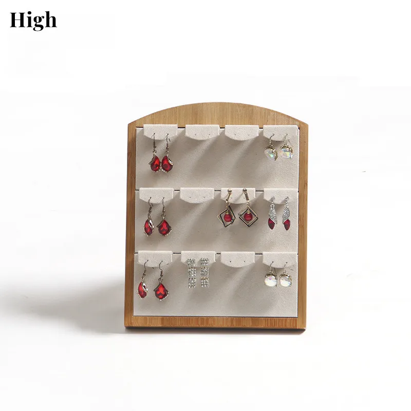 

New Luxury Bamboo Capacity Earrings Display Stand Rack Jewelley Display Holder Stand Velvet Jewelry Organizer Wholesale