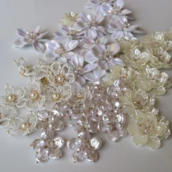 10pc/lot white Pearl beaded Patches for clothes DIY Sew on Flower badge floral Applique parches bordados para