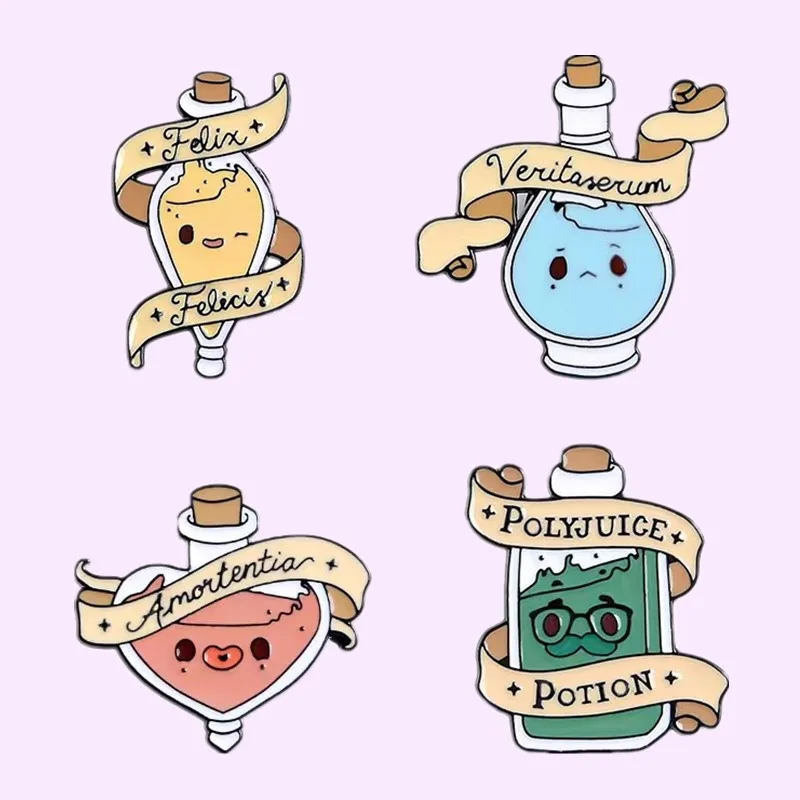 Wholesale 4 Styles Cartoon Colorful Potion Bottle Enamel Pins Witchcraft Set Backpack Badge Bag Hat Accessories Gift for Friends