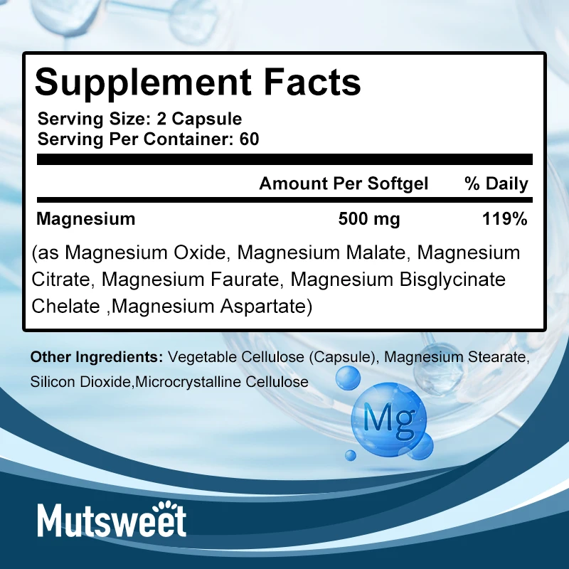 Mutsweet Glycine Magnesium Citrate Capsule Beauty Health Vitamin D B6 Muscle Recovery Calm Mood Sleep Aid Plant Essence Extract