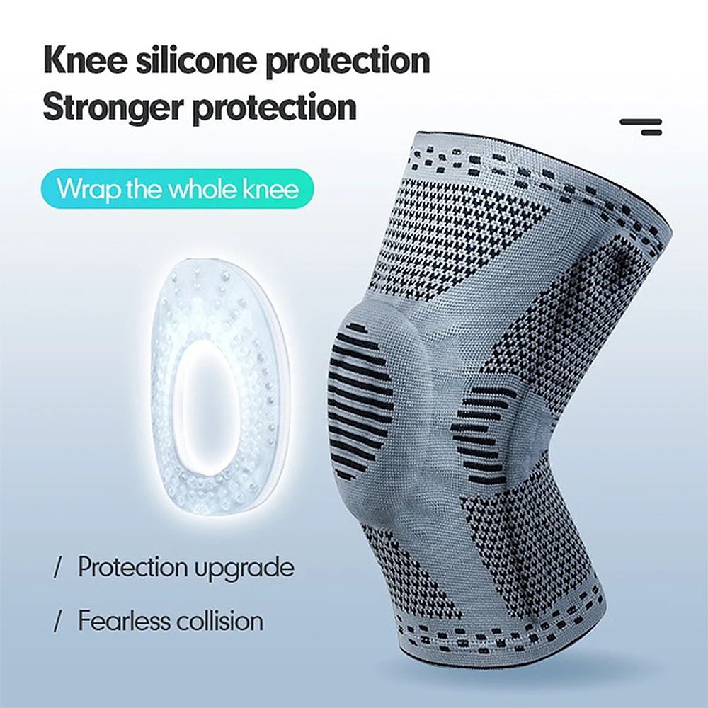 1 Pair M - XXL Sports Compression Knee Support Leg Brace Patella Protector Knitted Silicone Spring Leg Pads Running Basketball