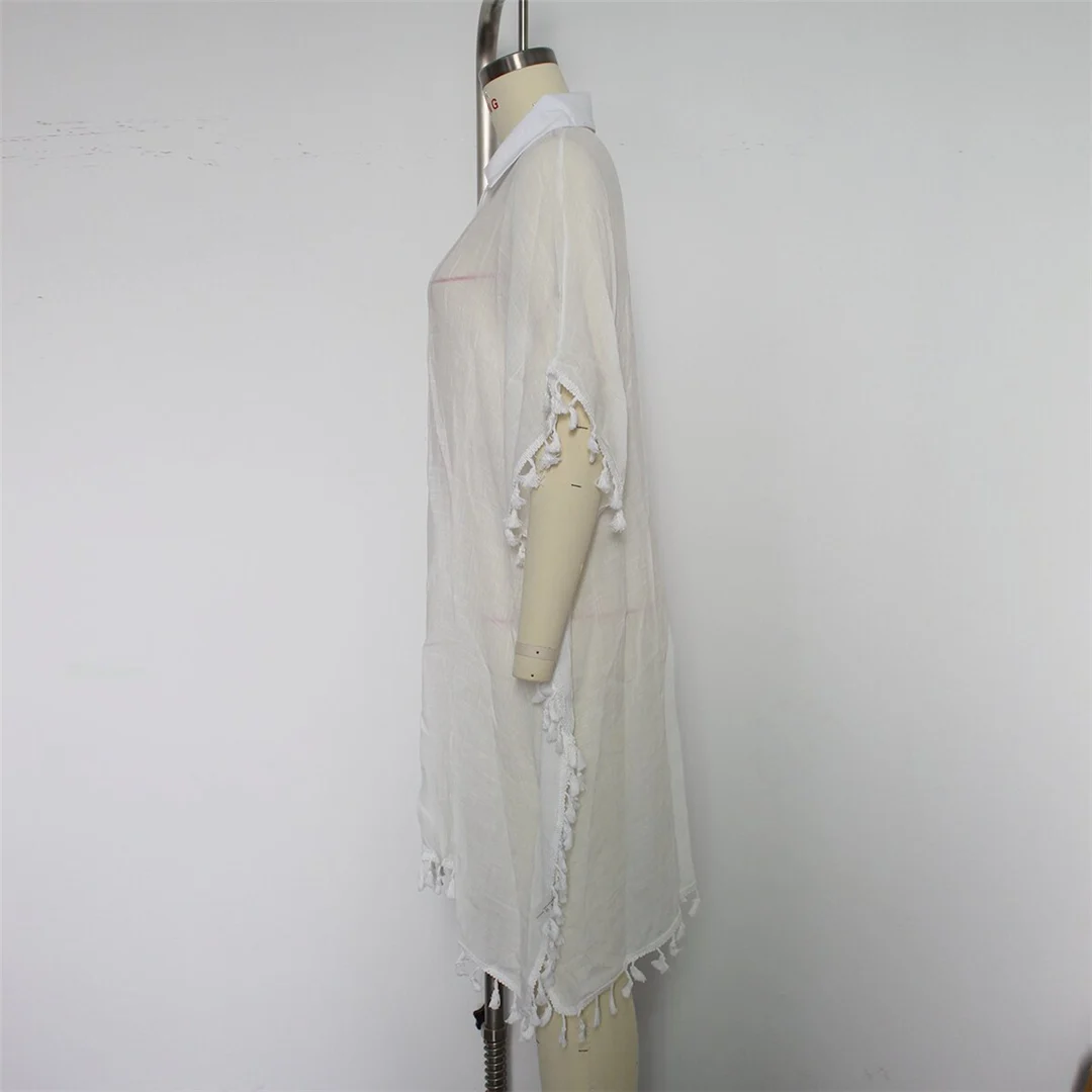 5 Farben, Quasten, halblange Ärmel, gehäkelte Tunika, Strandkleid, Strandmode, Damen, V8522 – Detail 13