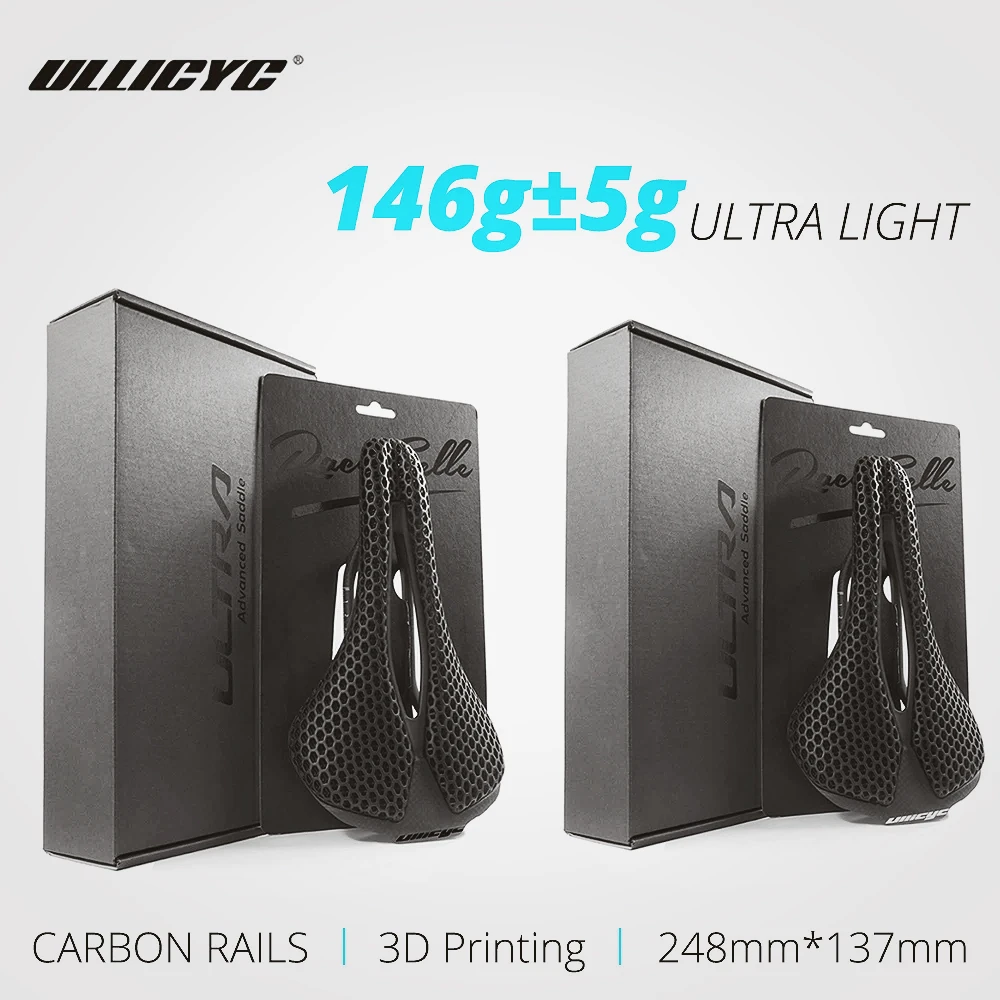 

ULLICYC 3D Printed Ultralight Bicycle Saddle 146g 248x137mm Carbon Saddle Bicycle Seats for MTB Road Gravel Bike Seat Parts