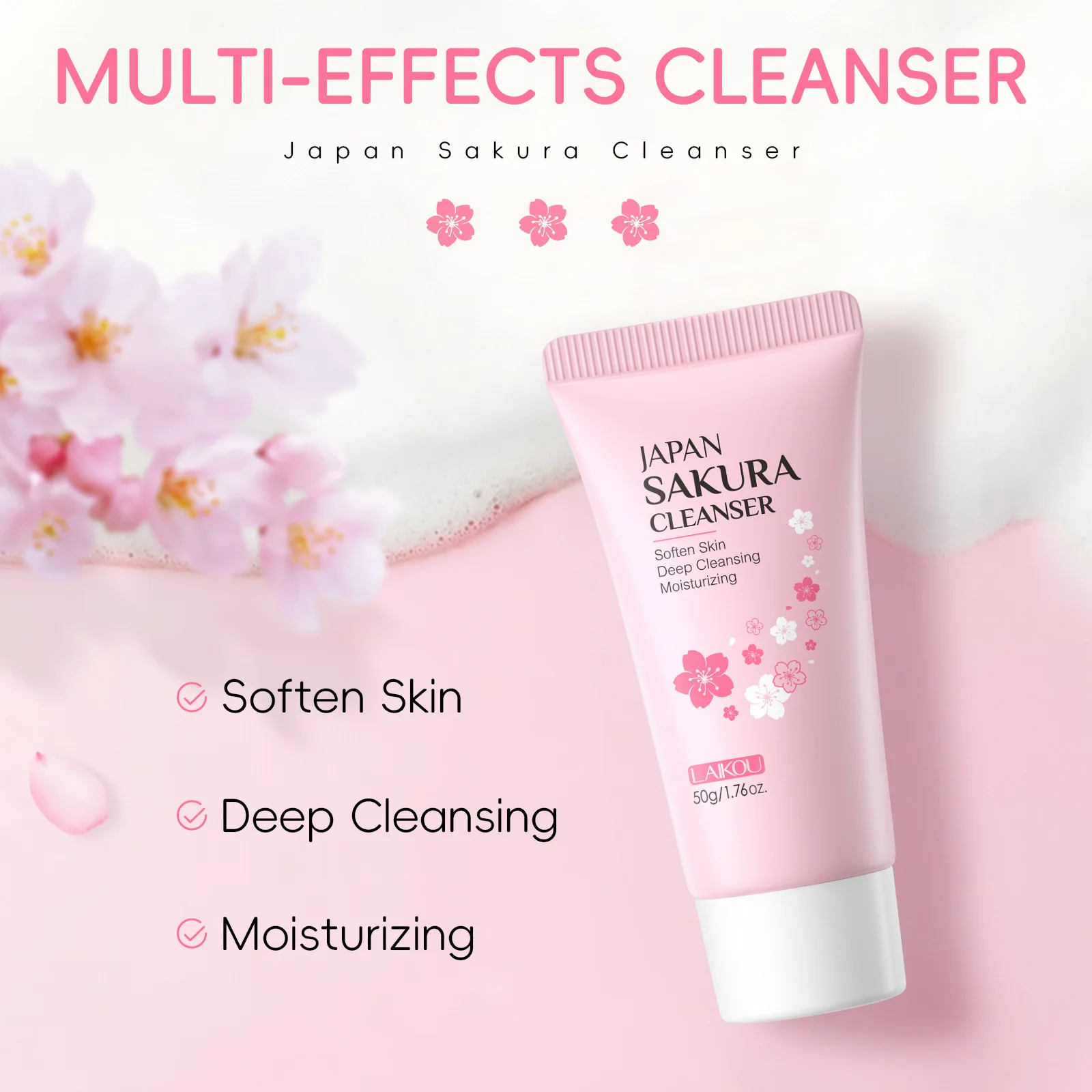 Sakura Cleanser Rich Foam Deep Clean Remove Grease Improve Oily Face Wash Cream Gentle Moisturizing Remove Blackhead Cleanser