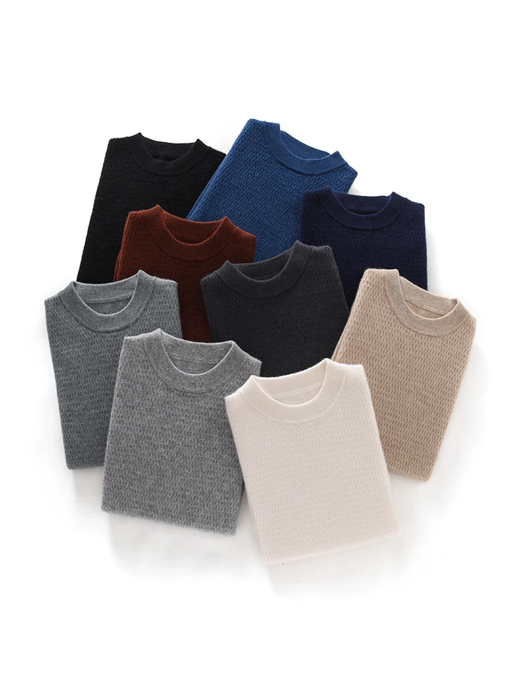 

Fashion Jacquard Sweater Autumn Winter Casual Basic 100% Cashmere Knitted Pullover O-Neck Soft Warm Retro Man Clothes Office Top