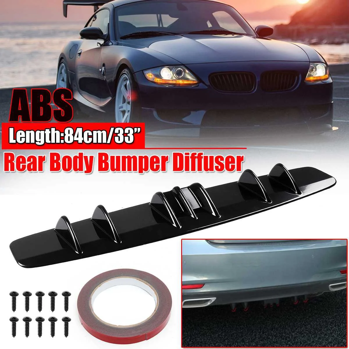 Shark Fin Style Car Universal Rear Bumper Lip Diffuser Bumper Spoiler Lip Protector for Benz BMW-Audi Subaru Black