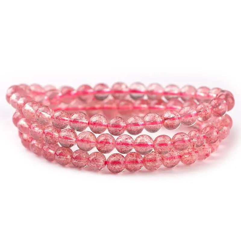 

7A 5-6mm Top Natural Rose quartz strawberry crystal Small Bead 3 Layer Strand Bracelets Women Men Charm Handmade Bangles