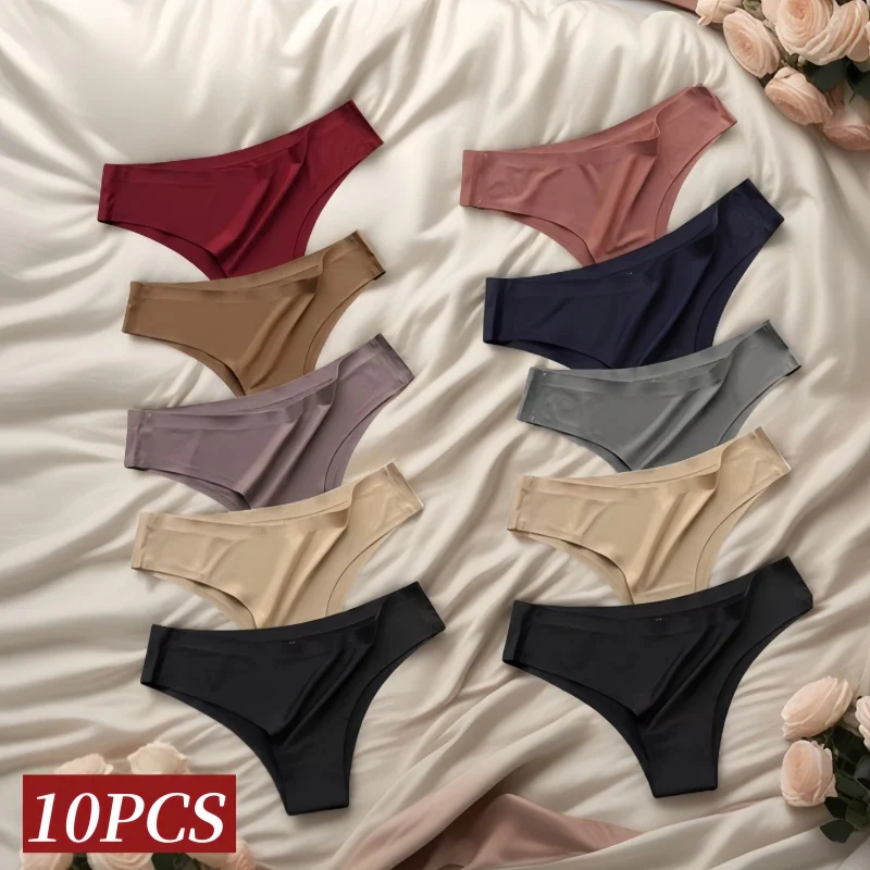 10Pcs/Set Seamless Women Panties Soft Silky Female Underwear Low Rise Panties Ultra-thin Sports Brie