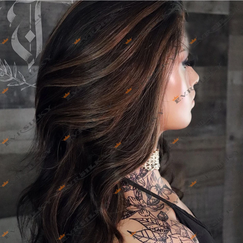 Highlight Chestnut Brown V Part Wig 100% Human Hair Loose Wavy Ombre Chocolate Black Easy Install U Shape Full End 250Density