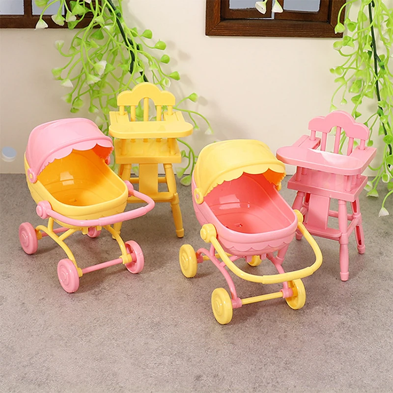 Conjunto de brinquedos de boneca com mesa, mini cadeira e carrinho de boneca para crianças fingem brincar
