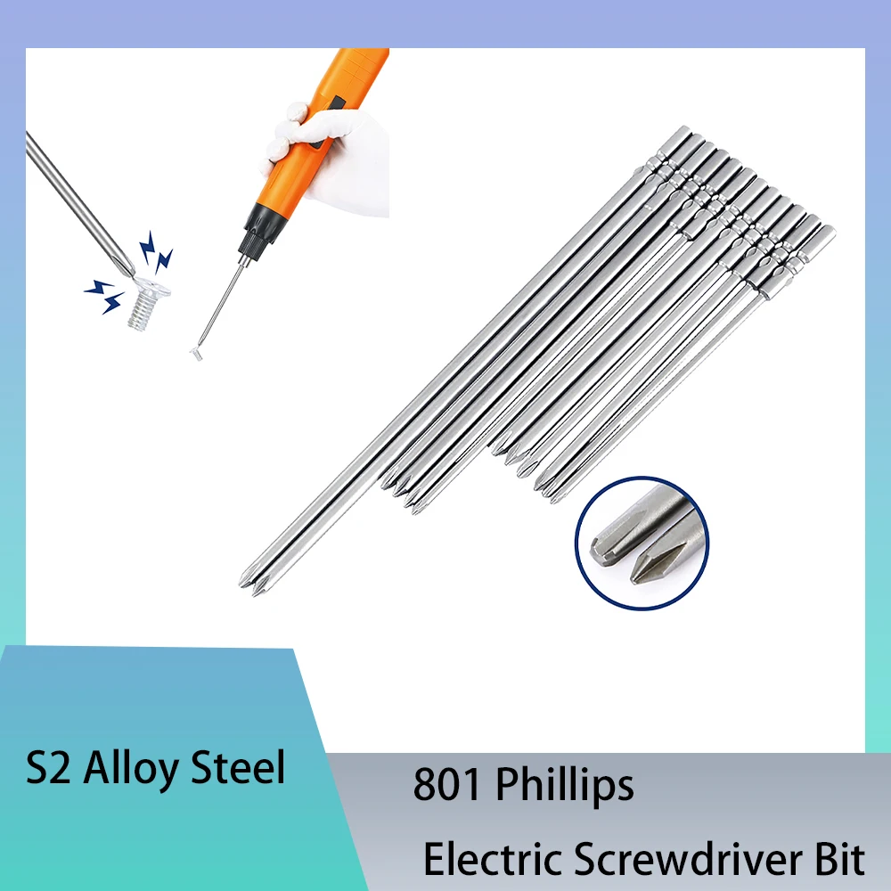 1-19Pcs 100mm-300mm 801 Phillips Electric Screwdriver Bit S2 Alloy Steel Round Shank Strong Magnetic Phillips Screwdriver Bits