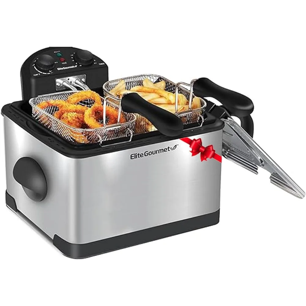 Elite Gourmet-Fritadeira de imersão elétrica, aço inoxidável e preto, 3 cestas, 1700 watts grátis, EDF-401T