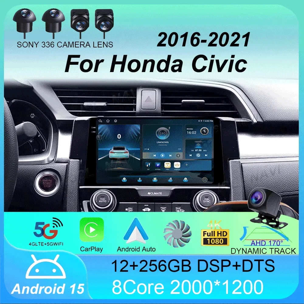 

Android 15 Car Radio Carplay Auto WIFI+4G For Honda Civic Hatchback 2006 2007 2008 2009 2010 2011 Multimedia Player 2 DIN Stereo