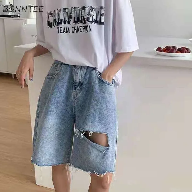 Shorts Women Denim Summer Loose Hollow Out Fashion Streetwear Trendy Washed All-match Harajuku Vintage Youth Ins 90's Aesthetic