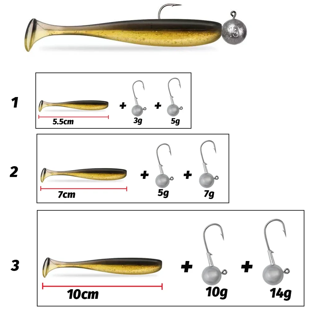 50PCS/Box Metal Jig Bait 5.5cm 7cm 10cm Soft Lure 3g 5g 7g 10g 14g Jigging Head Hook Carp Fishing Box Pesca Sinking Lure Kit