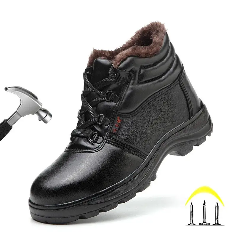 

CHNMR Winter Warm Fur Safety Shoes For Work Men Safety Shoes Anti-Smash And Anti Puncture Outdoor Botas Platform Boots