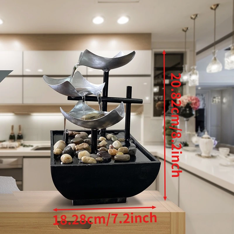 Zen Desktop Fountain with LED Japanese Waterfall 3 Layers Relax Mind  Decor for Office Home Meditation with Quiet Water Pump