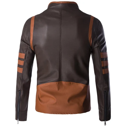 Imagen 2 del producto Chaqueta de cuero con cremallera para hombre de marca de alta gama, abrigo corto ajustado Wolverine, chaqueta de cuero PU estilo aviador Logan locomotora Retro 5XL-M