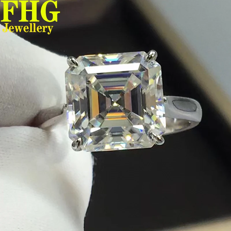 

5Ct Asscher 10MM Real Solid Au750 18K White Gold Ring DVVS1 Moissanite Diamonds Luxury Wedding Party Engagement birthday