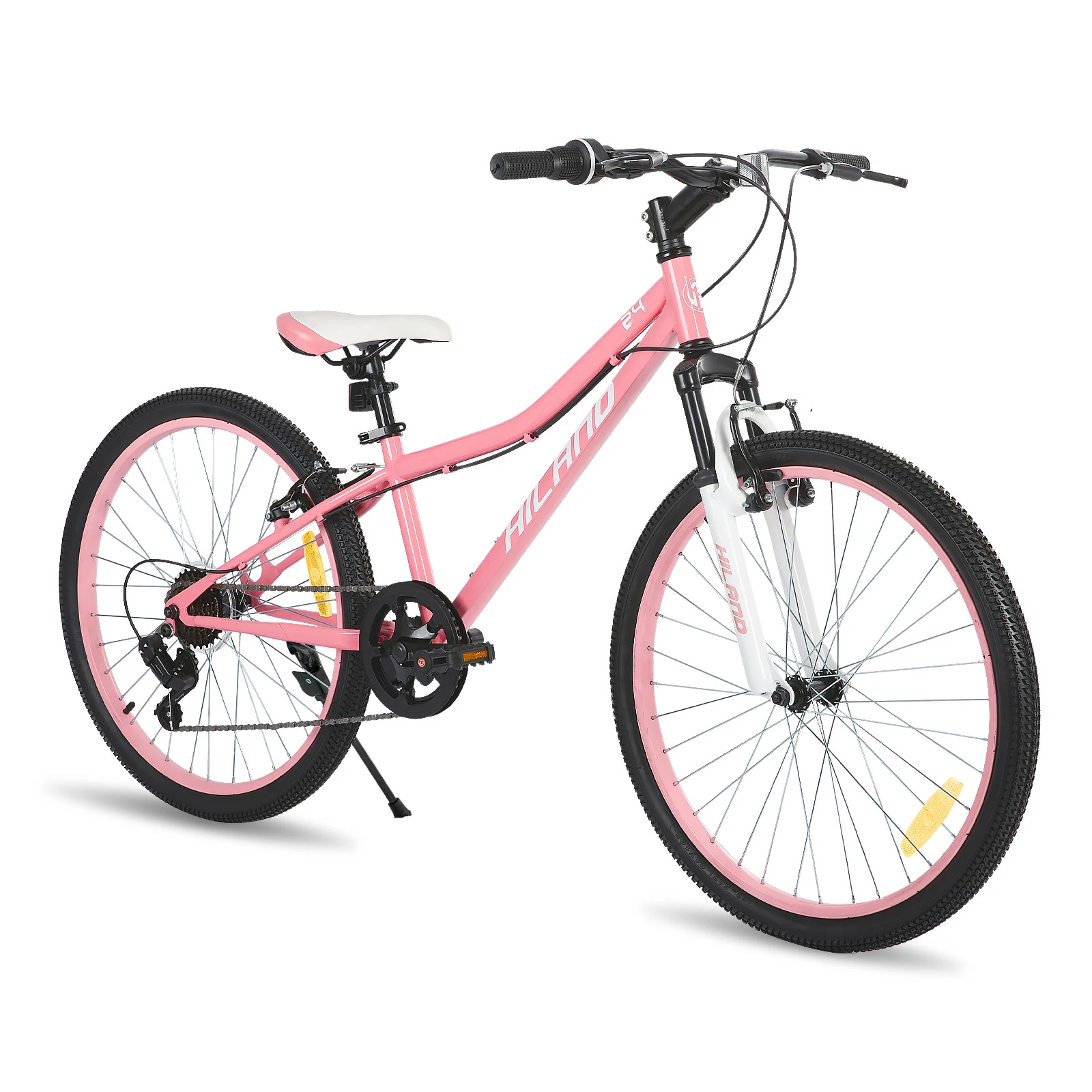 

Hiland 24 Inch Mountain Bike for Kids Age 7,Front Suspension Fork Kids' Bicycles for Boys Girls Multiple Colors