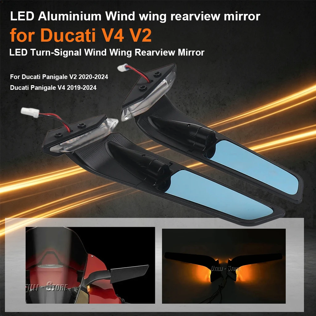 LED Motorcycle Rearview Mirror Modified Wind Wing For Ducati Panigale V2 2020-2024 Panigale V4 2019-2024 modify Accessories