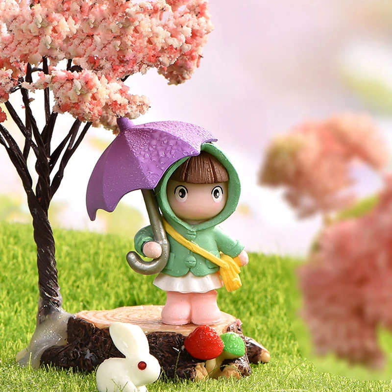 1PC Mini Cute Umbrella Girl Doll Landscape Handcrafted Fairy Garden Figurines