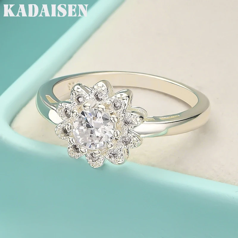 

925 Sterling Silver Sunflower Zircon 7-10# Ring For Women Wedding Party Fashion Charm Jewelry