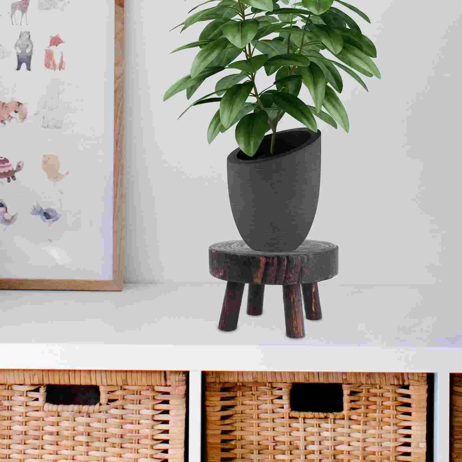 Shelf Office Decoration Storage Stool Plant Stand Flowerpot Rack Vessel Holder Decorative Wooden Mini Size