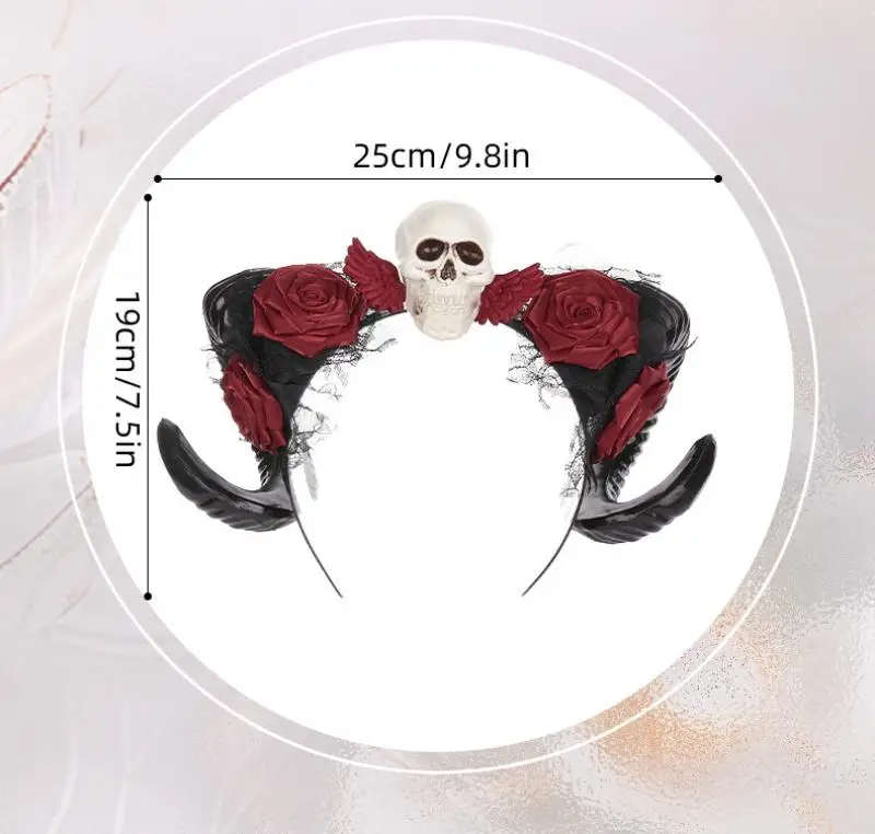 Dunkles Halloween Gothic-Stil Geflochtenes Stirnband Totenkopf-Dämon Haaraccessoires Rote Rose Gothic-Haarband Party-Kostüm-Requisiten – Detail 2