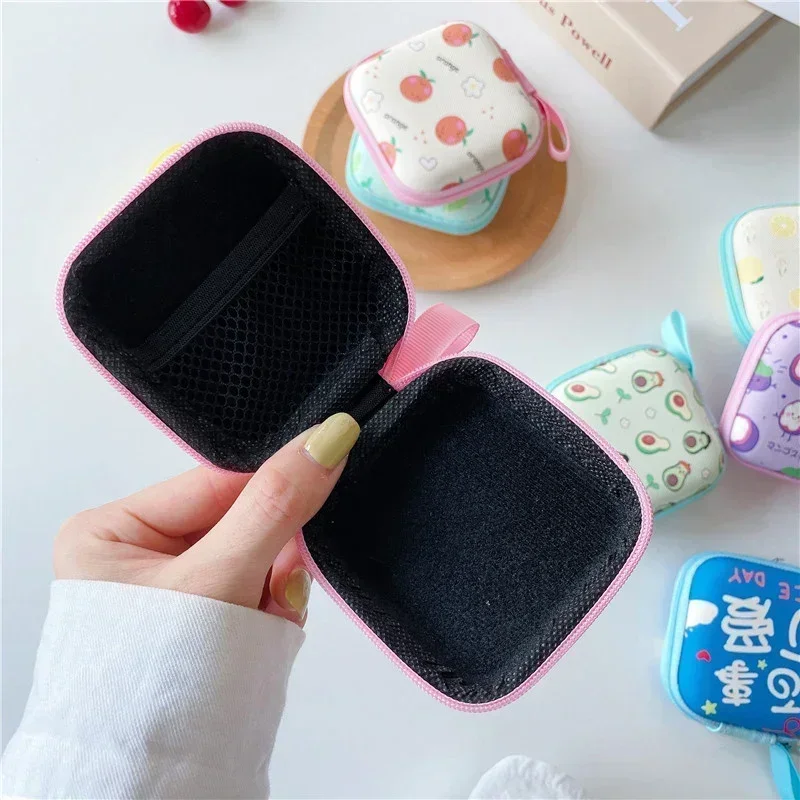 Dompet Organizer kunci koin Mini kartun, dompet koin gaya buah portabel, tempat Headphone Keras, tas penyimpanan kotak Earphone