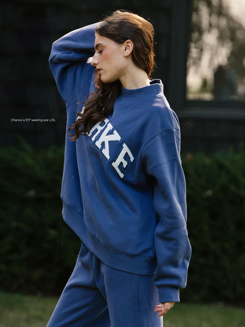 Autumn Winter Women's Pullover Hooded Sweatshirt with Letter Print and Zipper Closure
