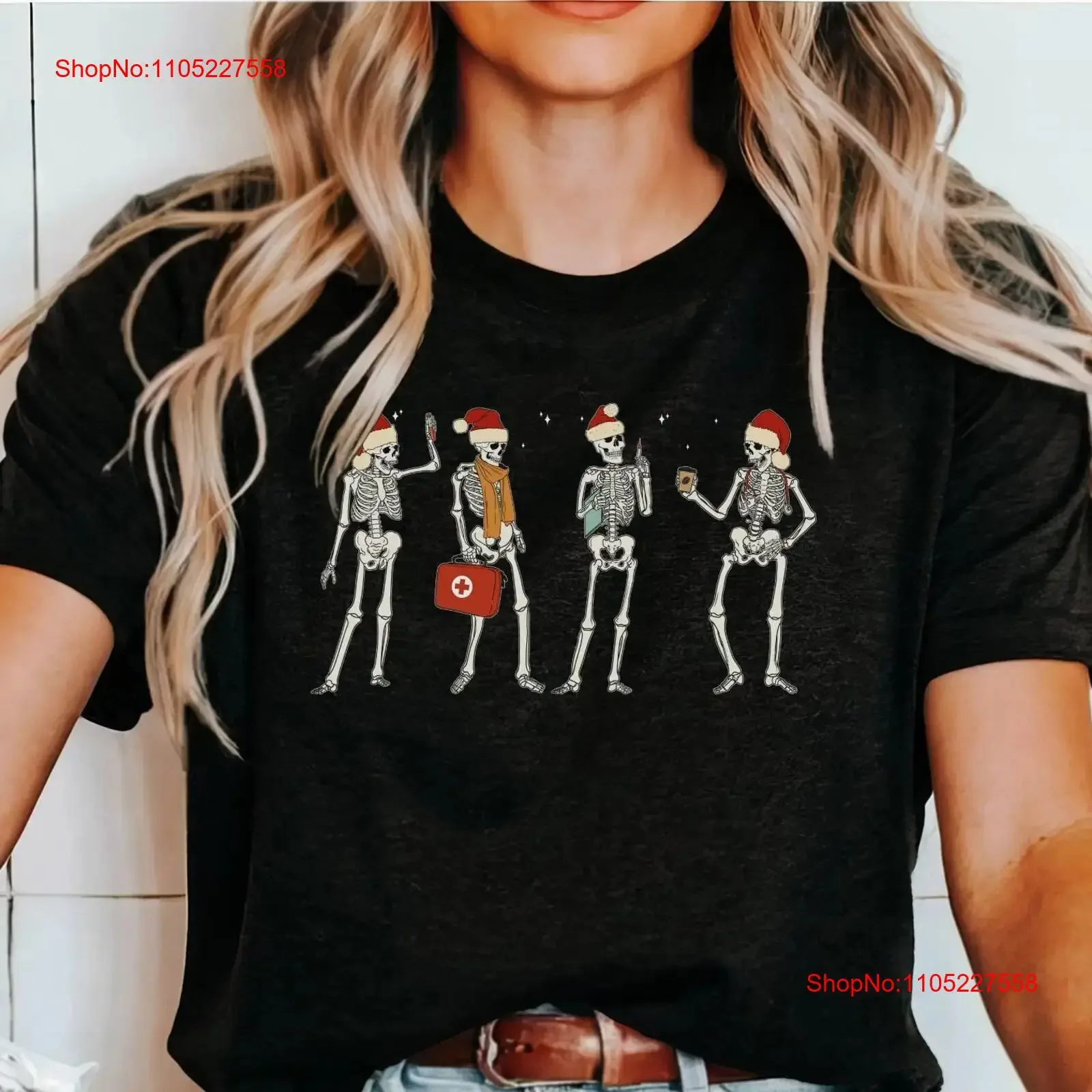 Christmas Nurse Skeleton T Shirt Cute Registered Party Xmas Holiday Healthcare ER SweaT Present vintage Washed Soft Versatile