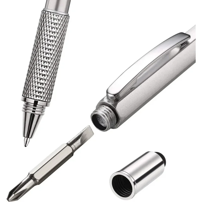 Stylo à bille multifonction 7 en 1, avec outil portatif moderne, mesure règle technique, tournevis, stylet pour écran tactile, niveau à bulle