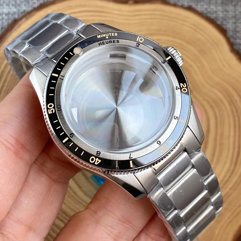 40mm Watch Case For NH35 NH36 ETA 2824 PT5000 Double Bow Sapphire Glass Bezel 20Bar Waterproof Diver Automatic Steel Bracelet