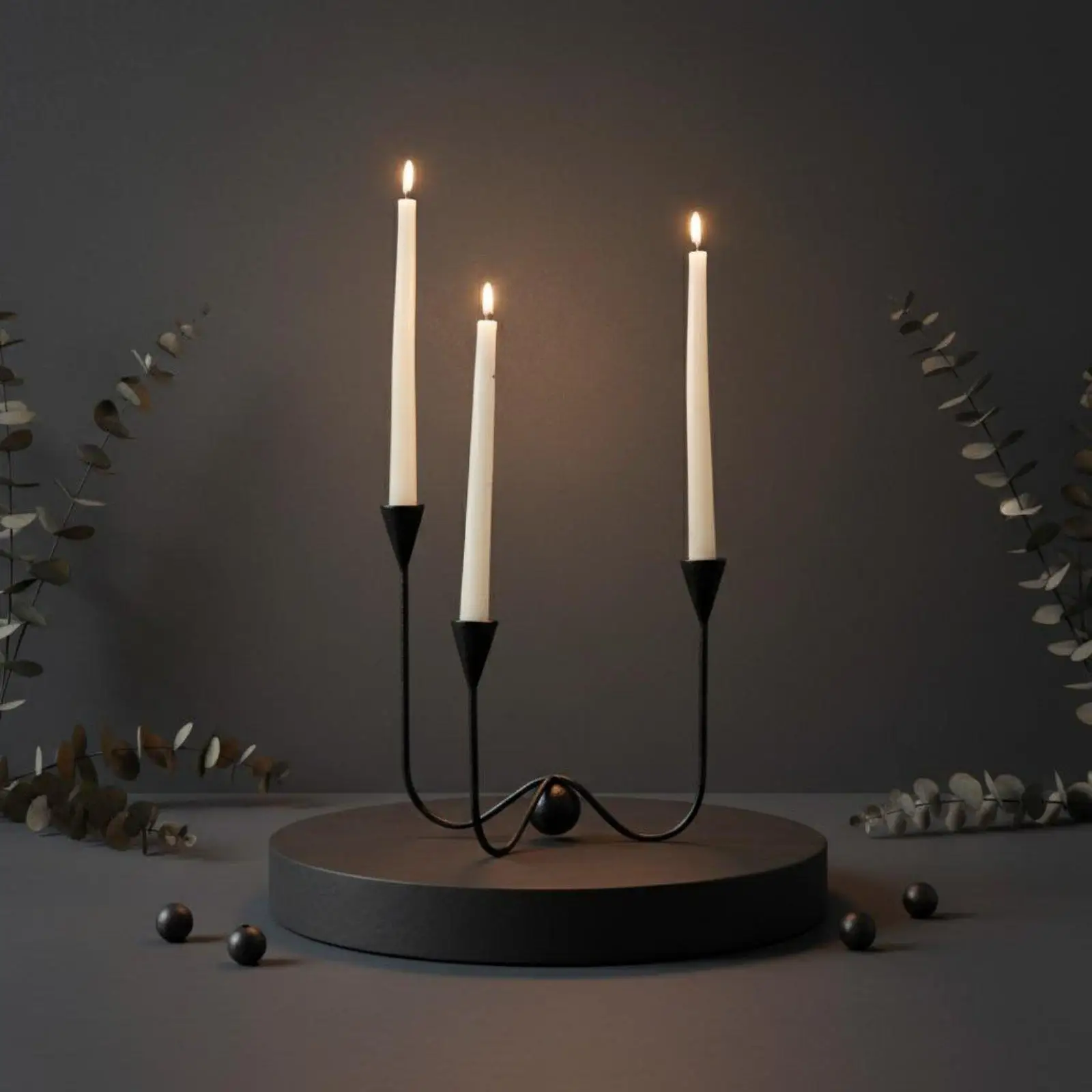 Sculptural Triple Candle Holder Black Iron Modern Design Luxury Minimalist Candlesticks Stand for Party or Home