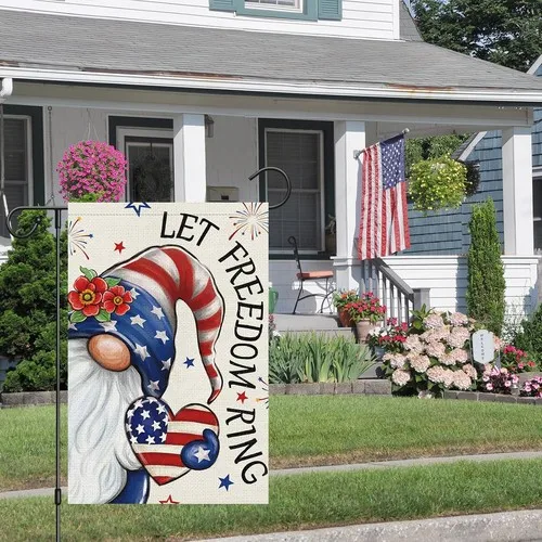 Let Freedom Ring Gnome Patriotic Garden Flag Double Sided Burlap, 4th, 12x18 XXQ