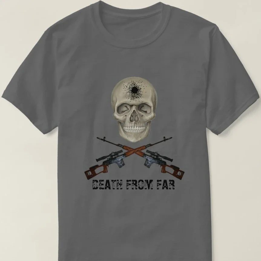 Death From Far. Russia SVD Dragunov Sniper Rifle Bullet Hole Skull T Shirt. 100% Cotton Casual T-shirts Loose Top Size S-3XL