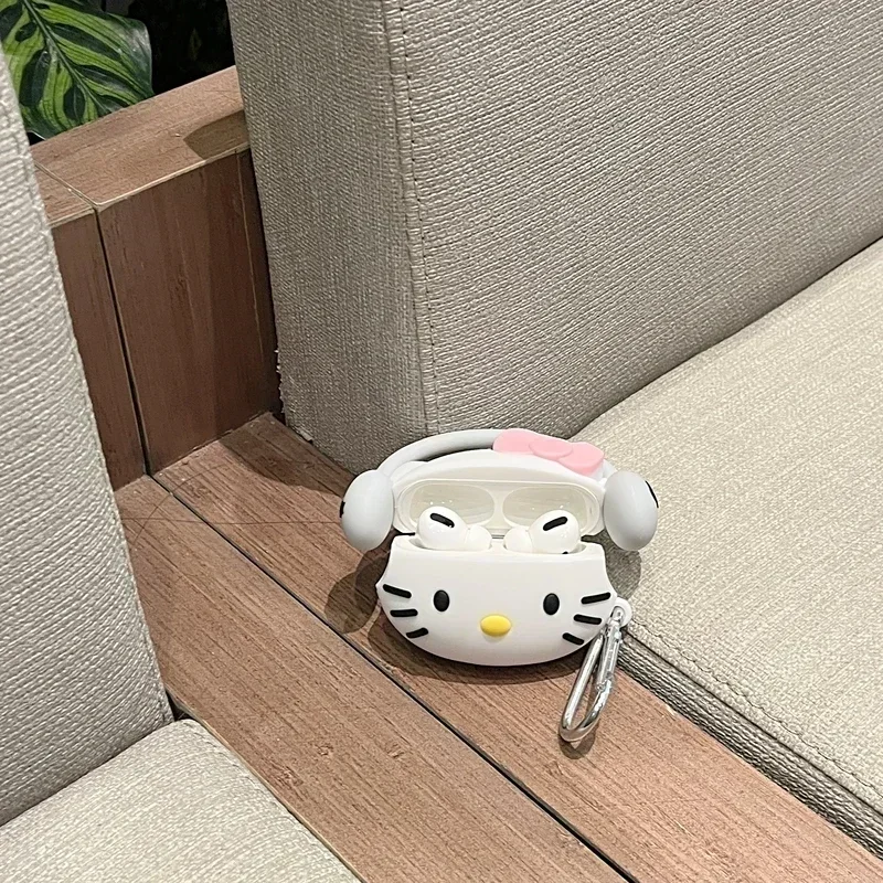 Miniso 3D Olá Kitty caso fone de ouvido estereoscópico para Airpods, fone de ouvido sem fio Bluetooth, silicone macio fone de ouvido 1, 2, 3 Pro