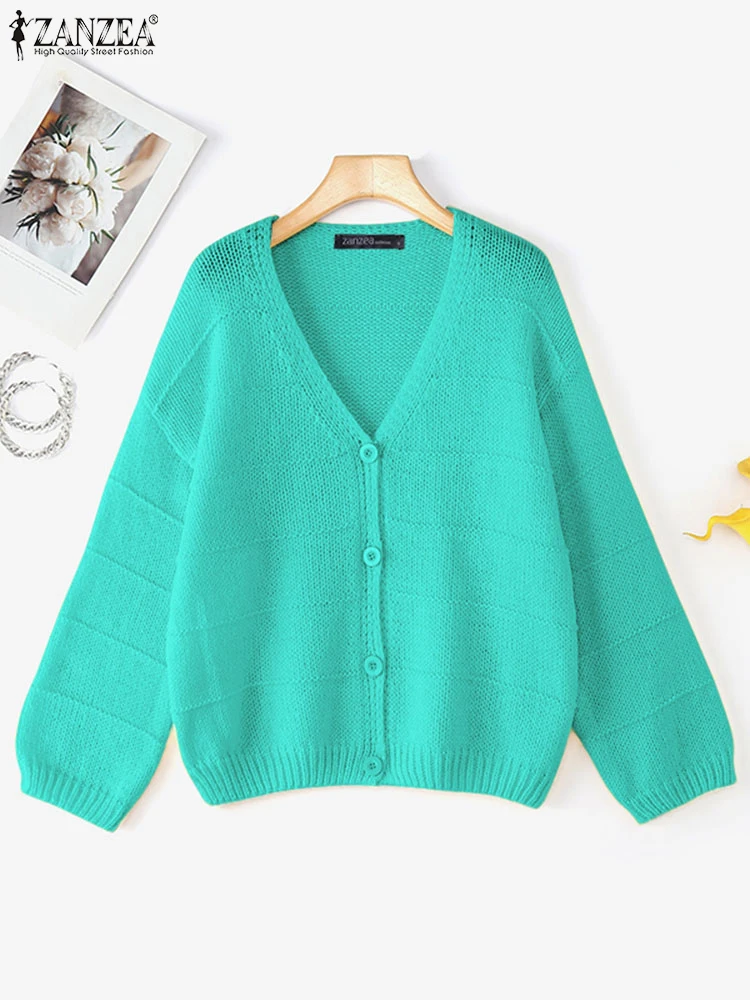 

Стильные вязаные свитера, женские уютные свободные кардиганы с v-образным вырезом и длинными рукавами, свитер ZANZEA FW 2025, новая женская одежда