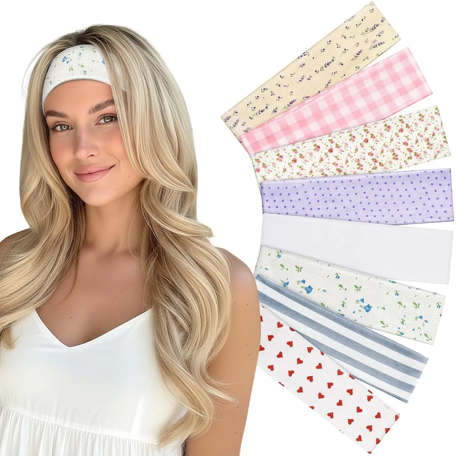 

8pcs Fashion Headbands for Women, Soft Fabric Hair Accessories, Valentines Day Gifts