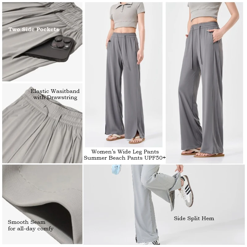 UPF 50+ Wide Leg Pants for Women with Side Slit, Lightweight Quick-Dry for Travel, Hiking and Everyday Wear — detail 8