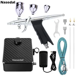 Nasedal Airbrush Air Compressor kit Auto stop 40psi 0.3mm 0.5mm 0.8mm Airbrush Spray Gun for Model Cake Painting Nail Art Car