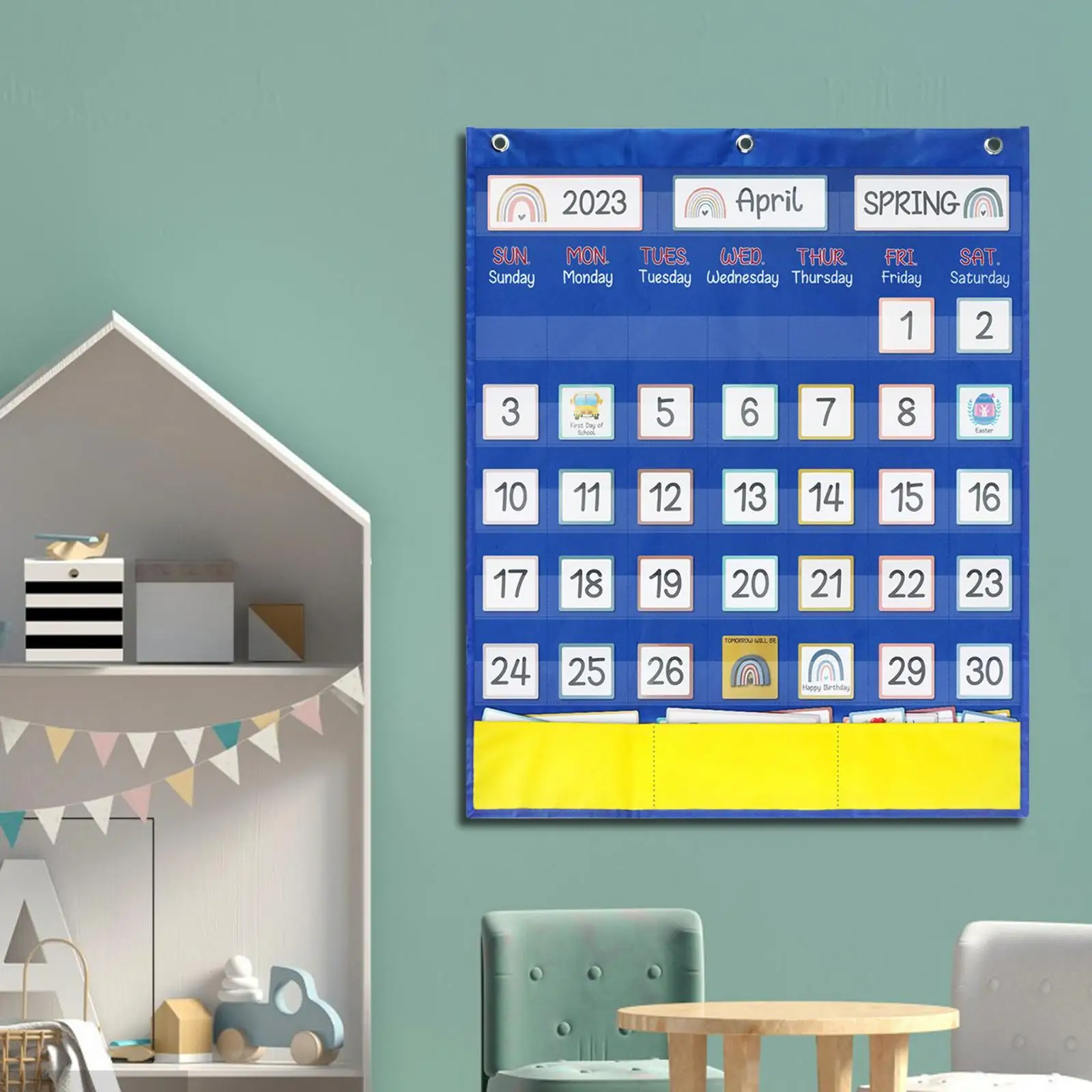 Calendario de bolsillo para el hogar, suministros de aprendizaje temprano, calendario de pared