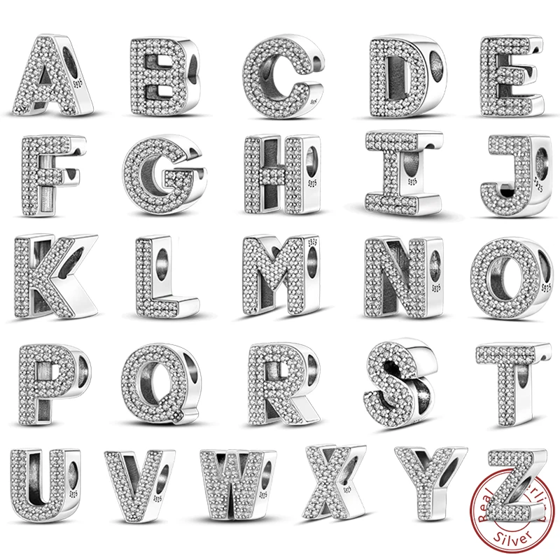 

1Set 26 A-Z Alphabet Charms Bead 925 Sterling Silver English Letter Charm Fit Original Bangle Bracelet Pendant Jewelry Making