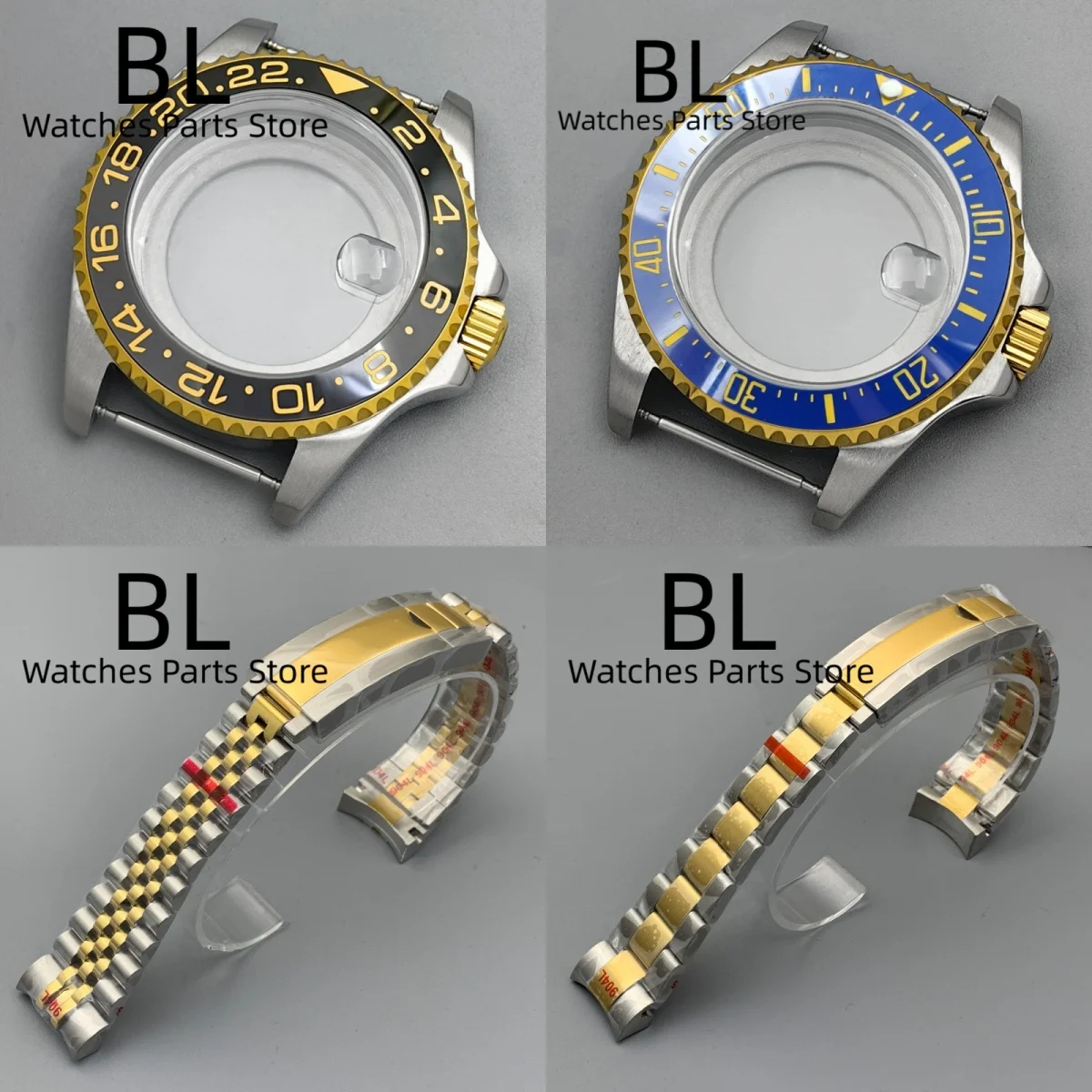 BLIGER 43mm Two Tone Silver Gold SUB GMT Watch Case Sapphire Glass Fit NH34 NH35 NH36 Miyota DG ETA2824 2836 PT5000 Movement